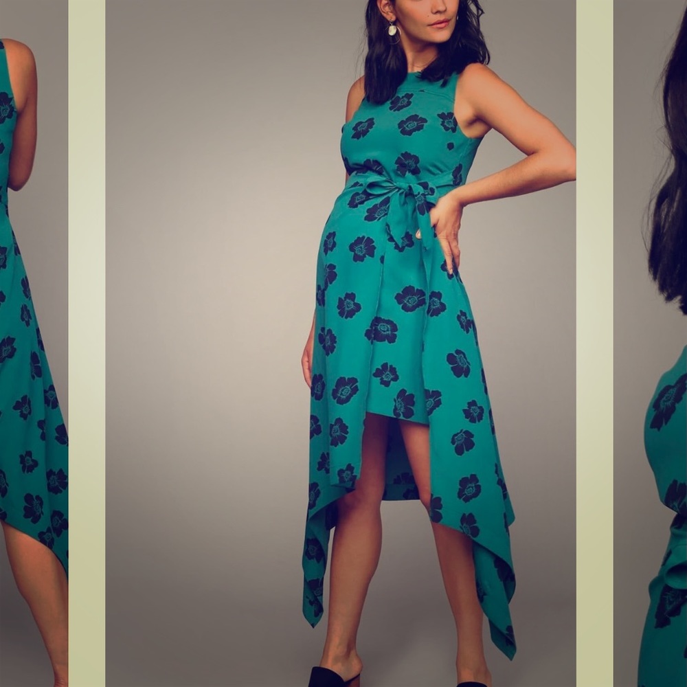 Hanky Hem Navy & Green Maternity Dress